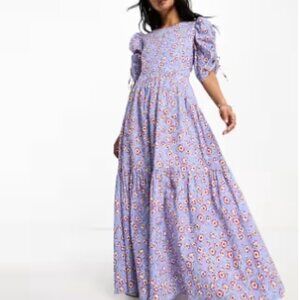 HUGO BOSS Debest Floral Maxi Dress in Blue/Red Ditsy Open Miscellaneous NWT sz12